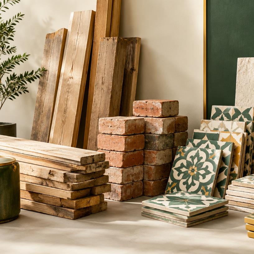Timber, bricks and tiles ready to sell